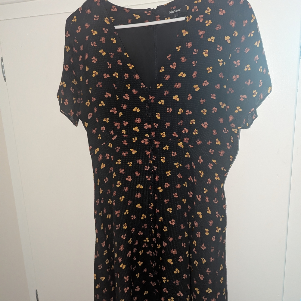 Madewell Black Dress with Yellow and Pink Floral Pattern